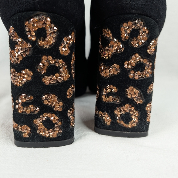 Sophia Webster Felicity Black Suede Leopard Crystal Heel Boots Size 36.5 Womens - Picture 6 of 12